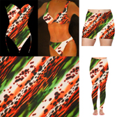 Nyomott mintás fürdőruha anyag - ORANGE/BLACK/GREEN